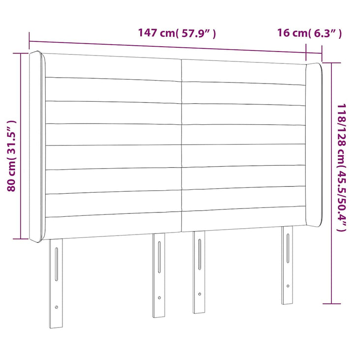 sengegavl med LED-lys 147x16x118/128 cm fløjl mørkeblå