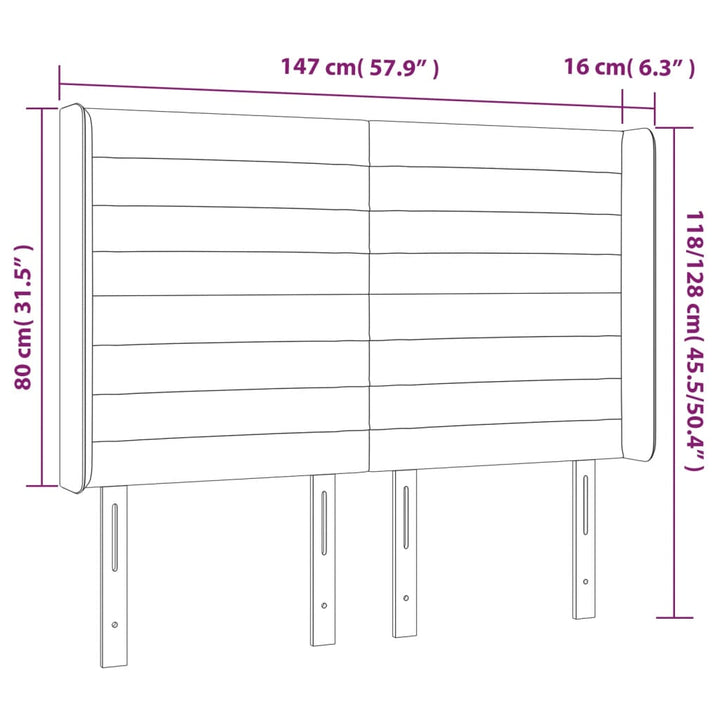 sengegavl med LED-lys 147x16x118/128 cm fløjl lyserød