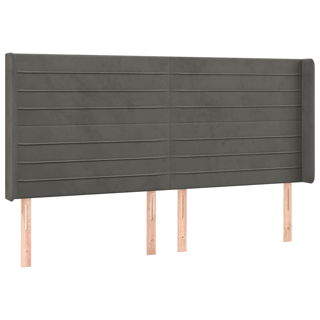 sengegavl med LED-lys 163x16x118/128 cm fløjl mørkegrå