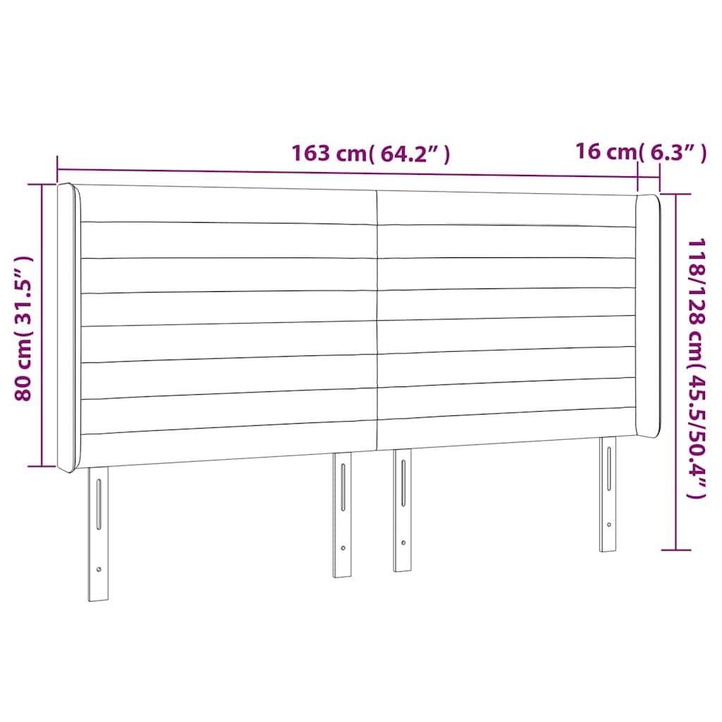 sengegavl med LED-lys 163x16x118/128 cm fløjl mørkegrå