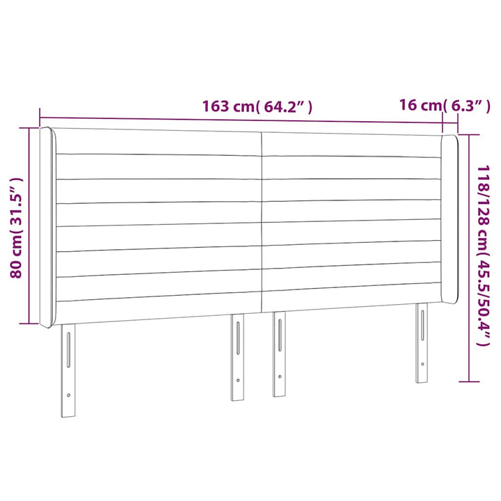 sengegavl med LED-lys 163x16x118/128 cm fløjl mørkegrå