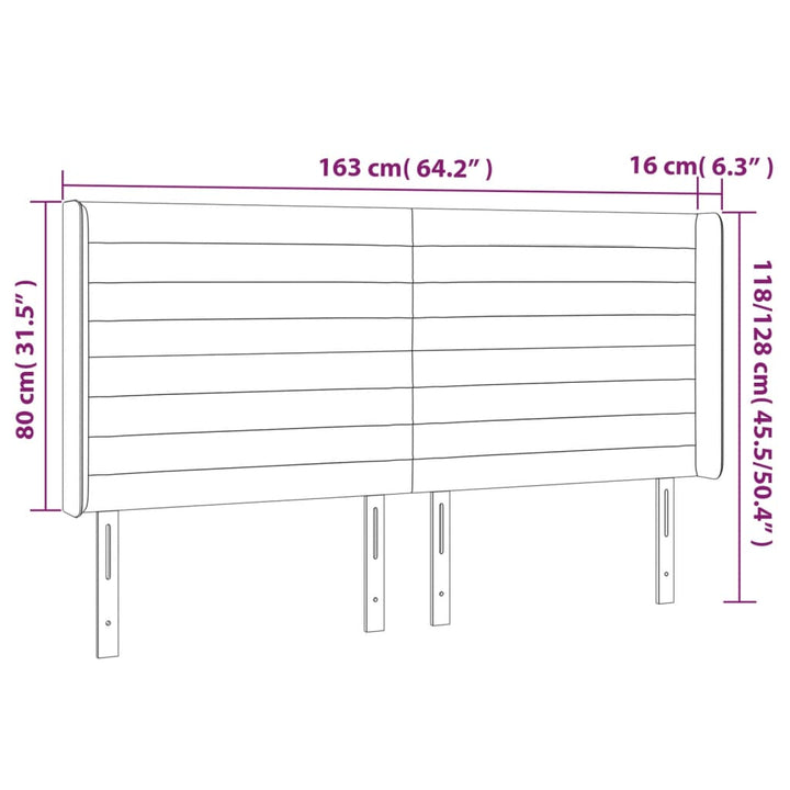 sengegavl med LED-lys 163x16x118/128 cm fløjl mørkegrå
