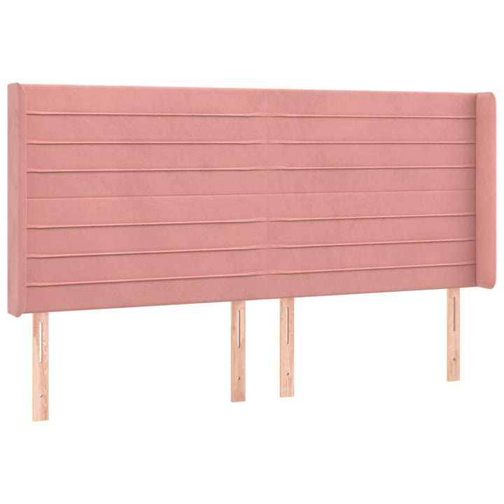 sengegavl med LED-lys 163x16x118/128 cm fløjl lyserød