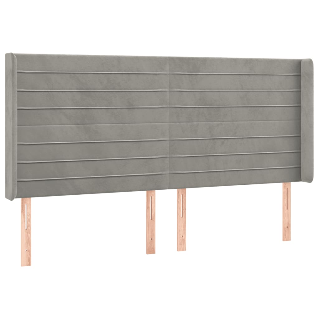 sengegavl med LED-lys 183x16x118/128 cm fløjl lysegrå