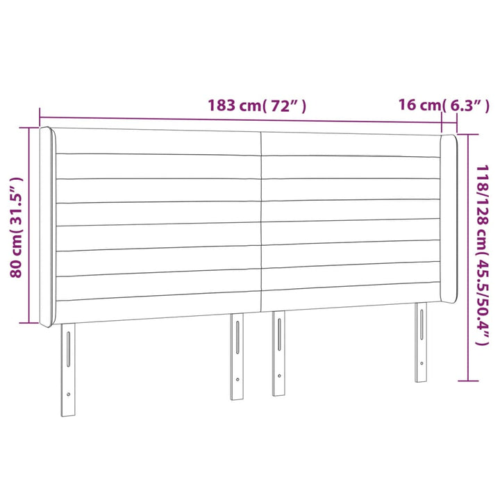 sengegavl med LED-lys 183x16x118/128 cm fløjl mørkegrå