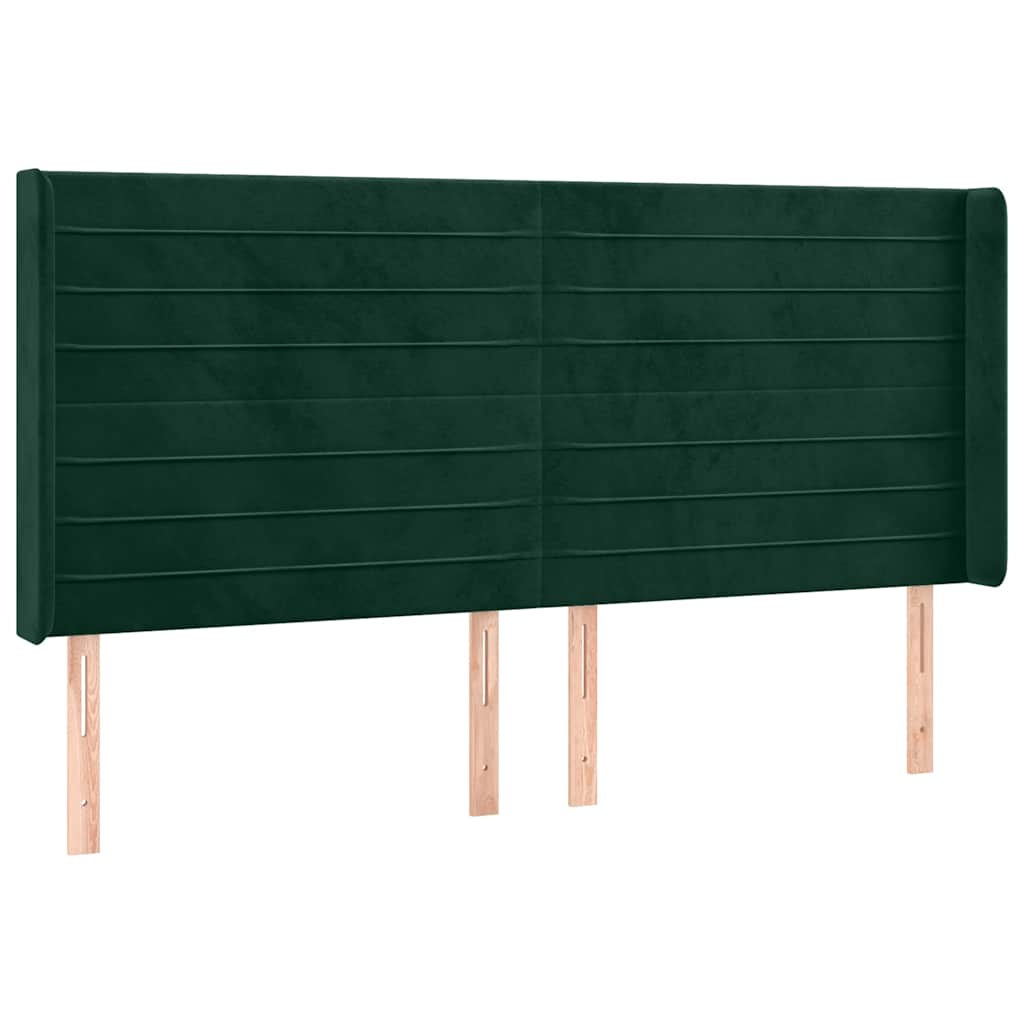 sengegavl med LED-lys 183x16x118/128 cm fløjl mørkegrøn