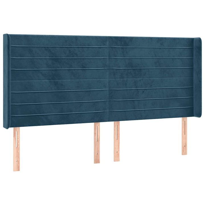 sengegavl med LED-lys 183x16x118/128 cm fløjl mørkeblå