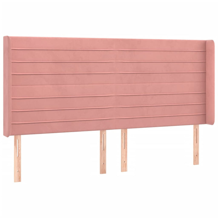 sengegavl med LED-lys 183x16x118/128 cm fløjl lyserød