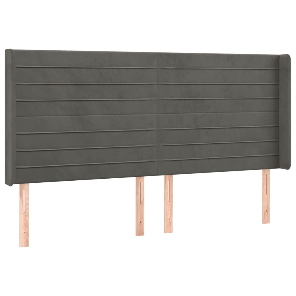 sengegavl med LED-lys 203x16x118/128 cm fløjl mørkegrå