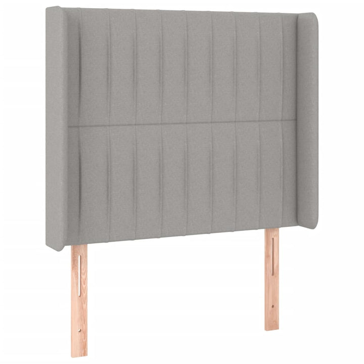 sengegavl med LED-lys 83x16x118/128 cm stof lysegrå