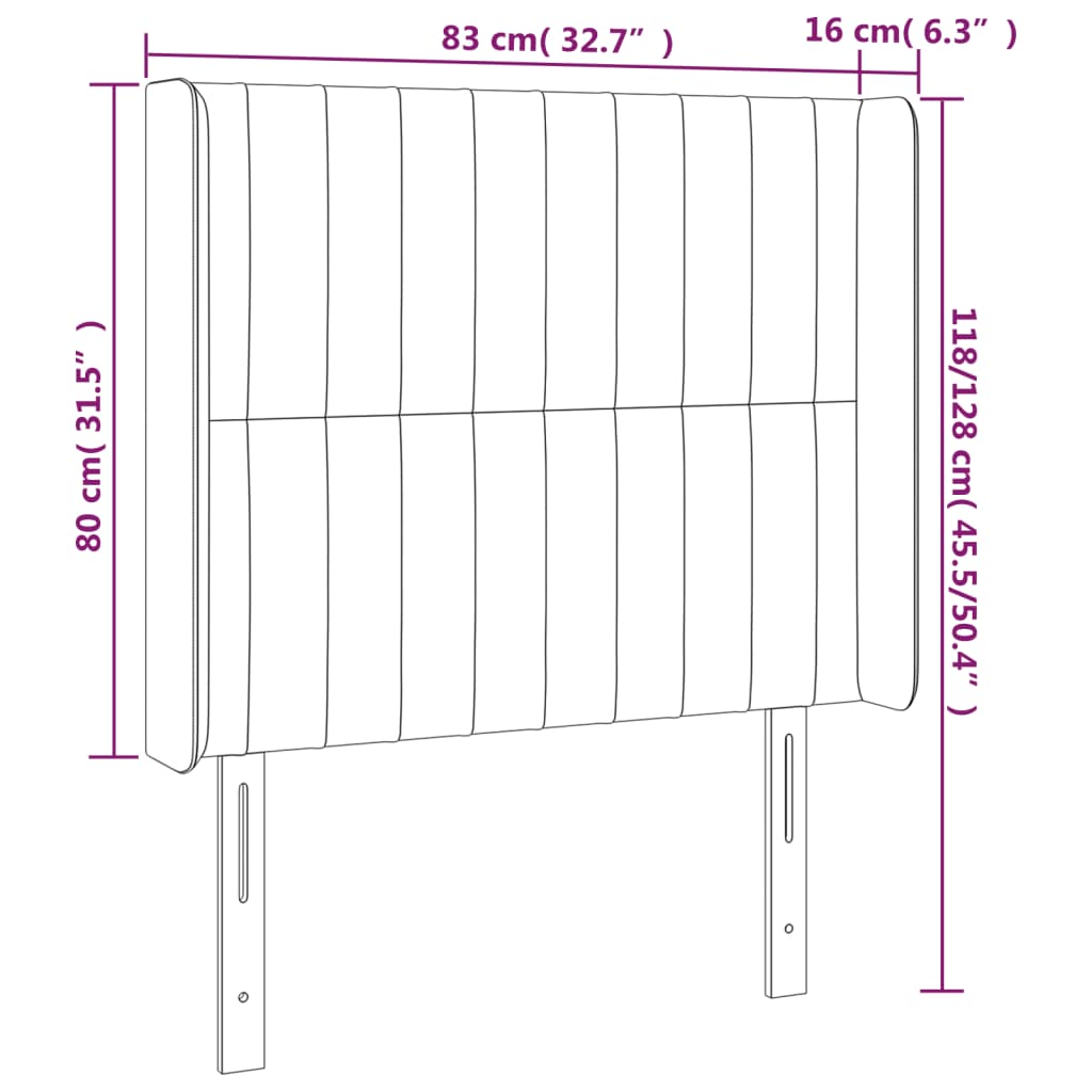 sengegavl med LED-lys 83x16x118/128 cm stof mørkebrun