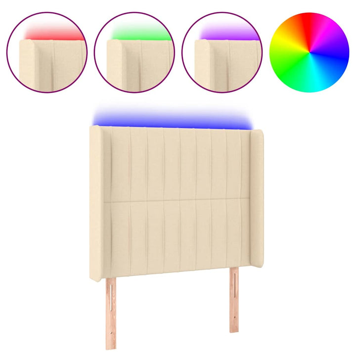 sengegavl med LED-lys 83x16x118/128 cm stof cremefarvet