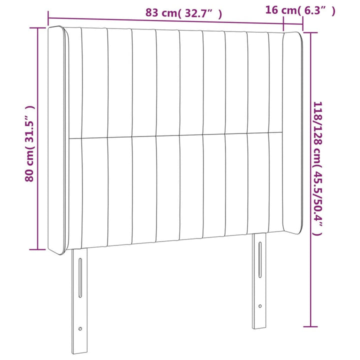 sengegavl med LED-lys 83x16x118/128 cm stof blå