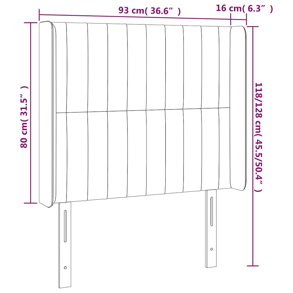 sengegavl med LED-lys 93x16x118/128 cm stof cremefarvet