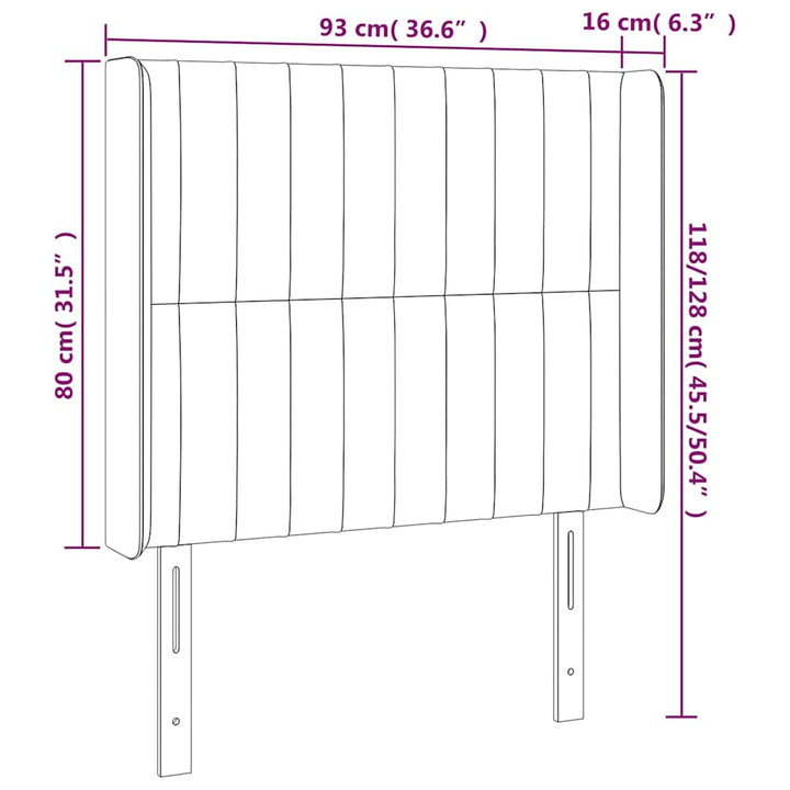 sengegavl med LED-lys 93x16x118/128 cm stof cremefarvet