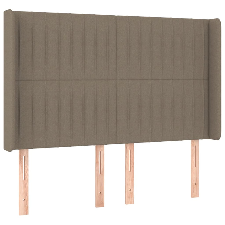 sengegavl med LED-lys 147x16x118/128 cm stof gråbrun