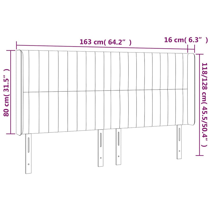 sengegavl med LED-lys 163x16x118/128 cm stof cremefarvet