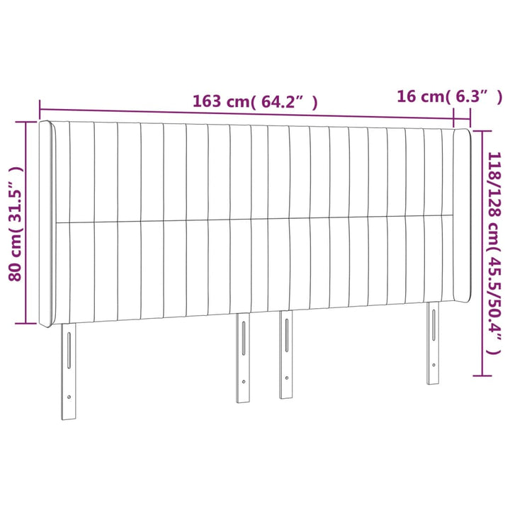sengegavl med LED-lys 163x16x118/128 cm stof cremefarvet
