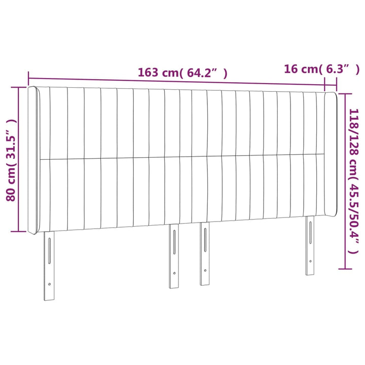 sengegavl med LED-lys 163x16x118/128 cm stof blå