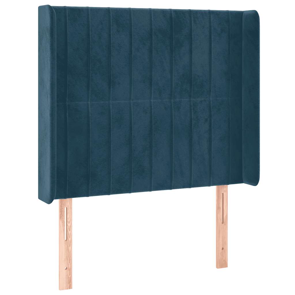 sengegavl med LED-lys 83x16x118/128 cm fløjl mørkeblå