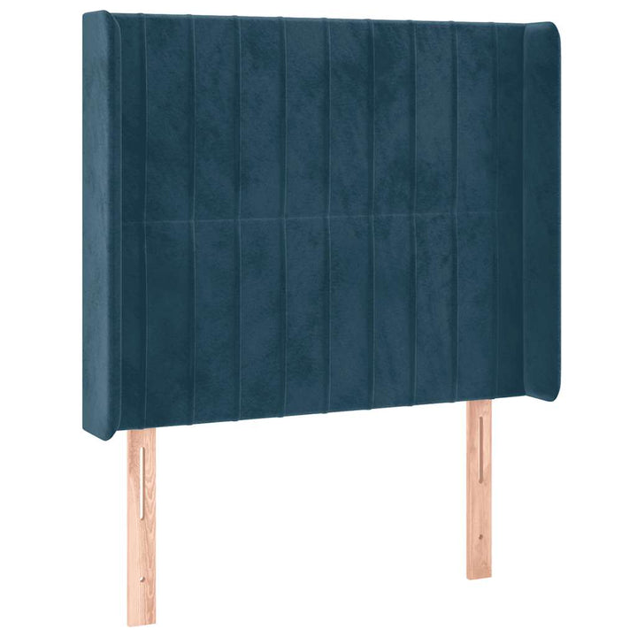 sengegavl med LED-lys 83x16x118/128 cm fløjl mørkeblå