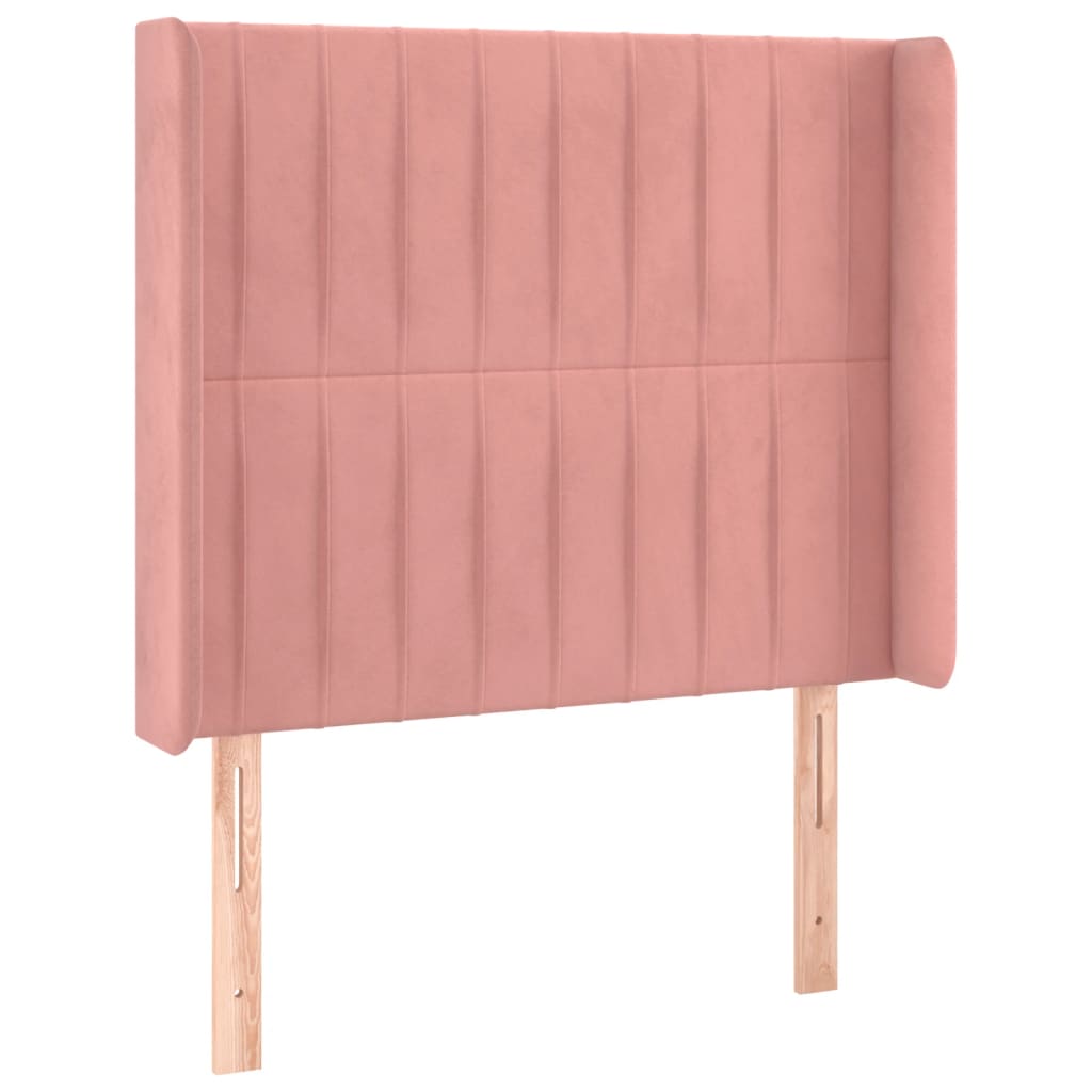 sengegavl med LED-lys 93x16x118/128 cm fløjl lyserød