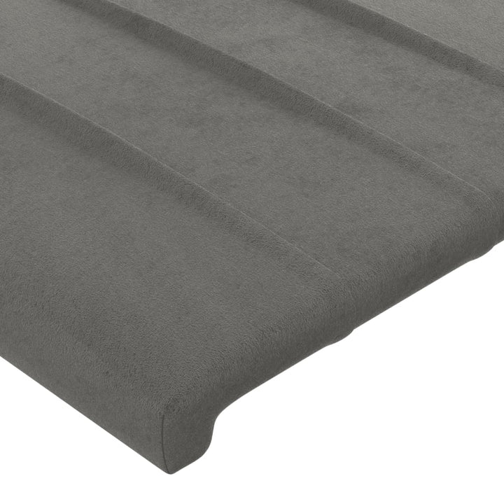 sengegavl med LED-lys 147x16x118/128 cm fløjl lysegrå