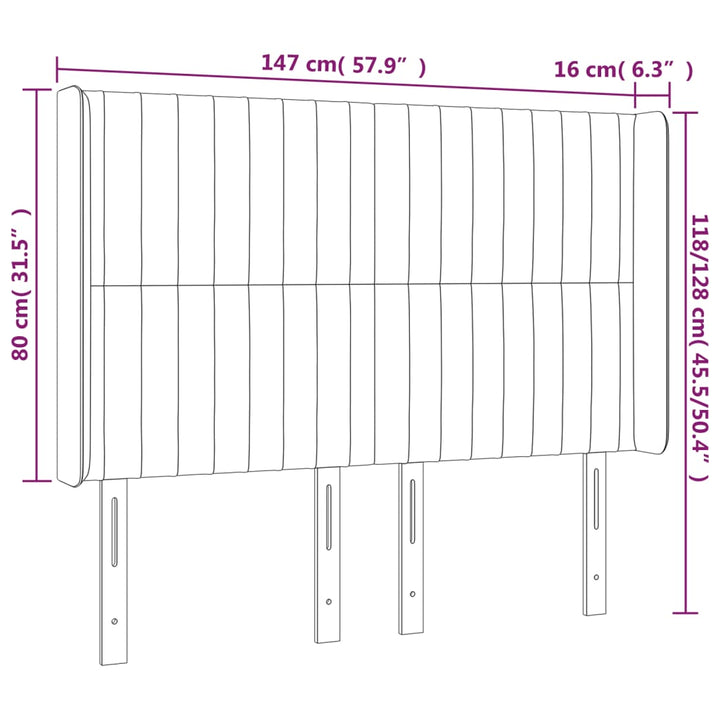 sengegavl med LED-lys 147x16x118/128 cm fløjl sort