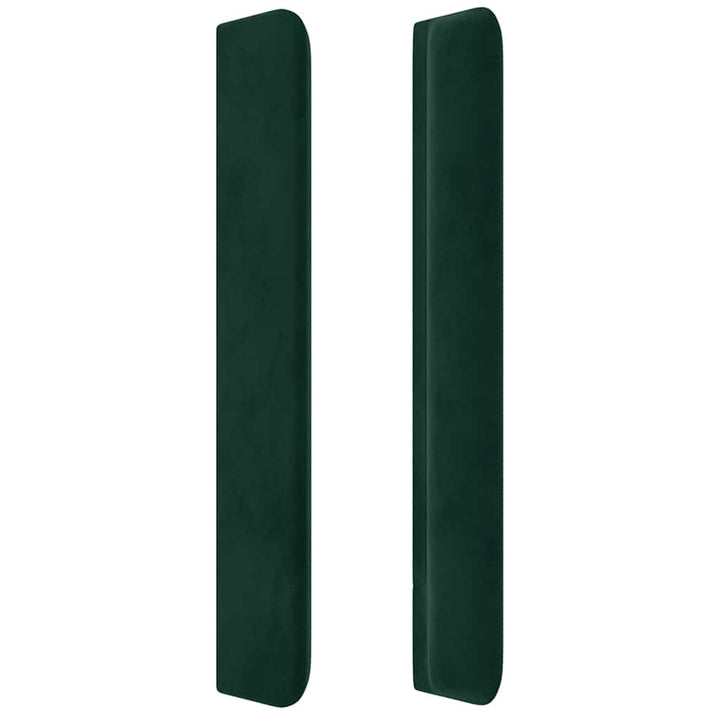 sengegavl med LED-lys 147x16x118/128 cm fløjl mørkegrøn