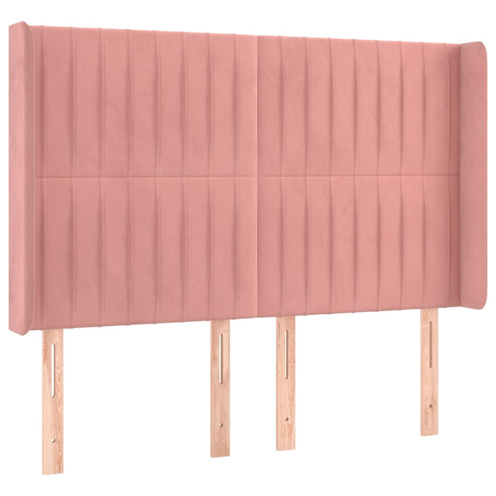 sengegavl med LED-lys 147x16x118/128 cm fløjl lyserød