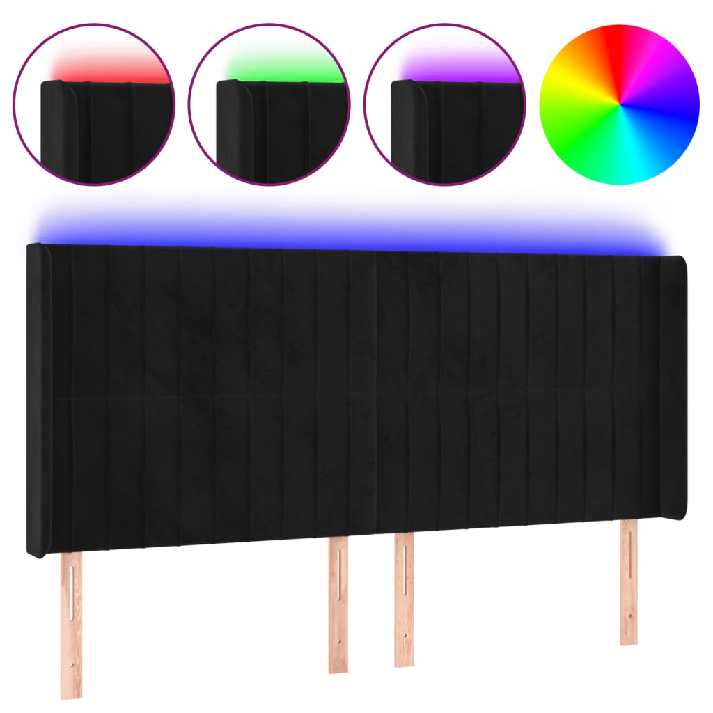 sengegavl med LED-lys 163x16x118/128 cm fløjl sort