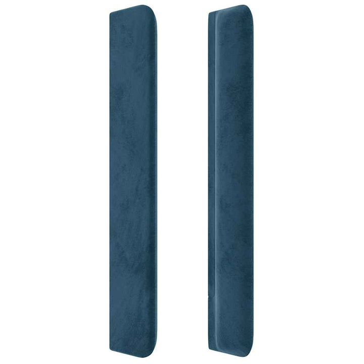 sengegavl med LED-lys 163x16x118/128 cm fløjl mørkeblå