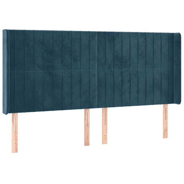 sengegavl med LED-lys 183x16x118/128 cm fløjl mørkeblå