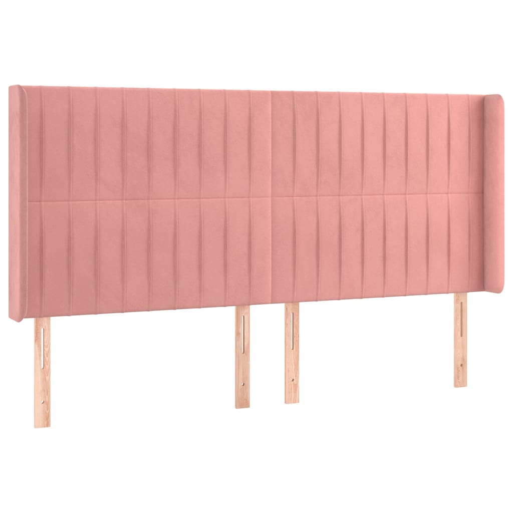 sengegavl med LED-lys 183x16x118/128 cm fløjl lyserød