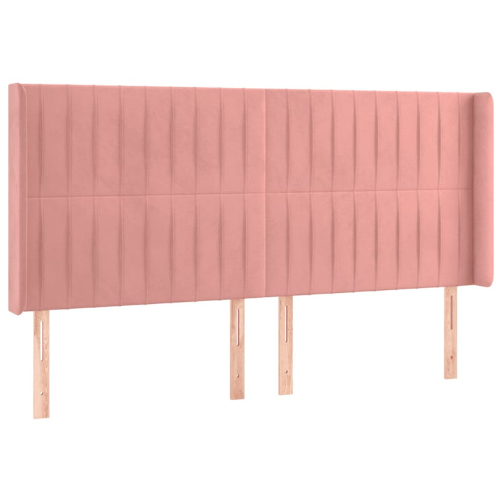 sengegavl med LED-lys 183x16x118/128 cm fløjl lyserød