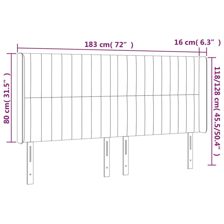 sengegavl med LED-lys 183x16x118/128 cm fløjl lyserød