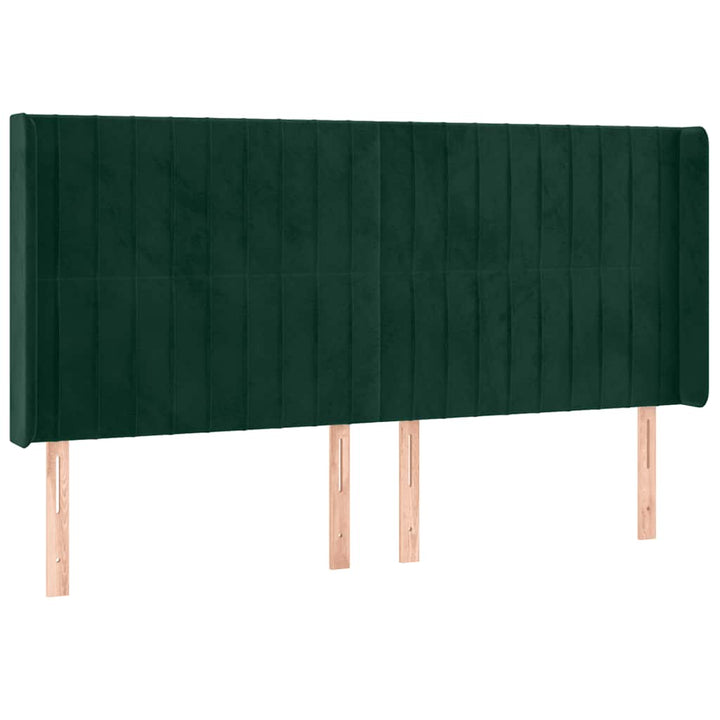 sengegavl med LED-lys 203x16x118/128 cm fløjl mørkegrøn