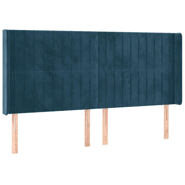 sengegavl med LED-lys 203x16x118/128 cm fløjl mørkeblå