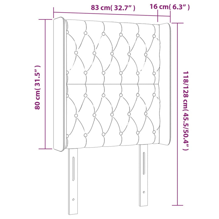 sengegavl med LED-lys 83x16x118/128 cm stof sort