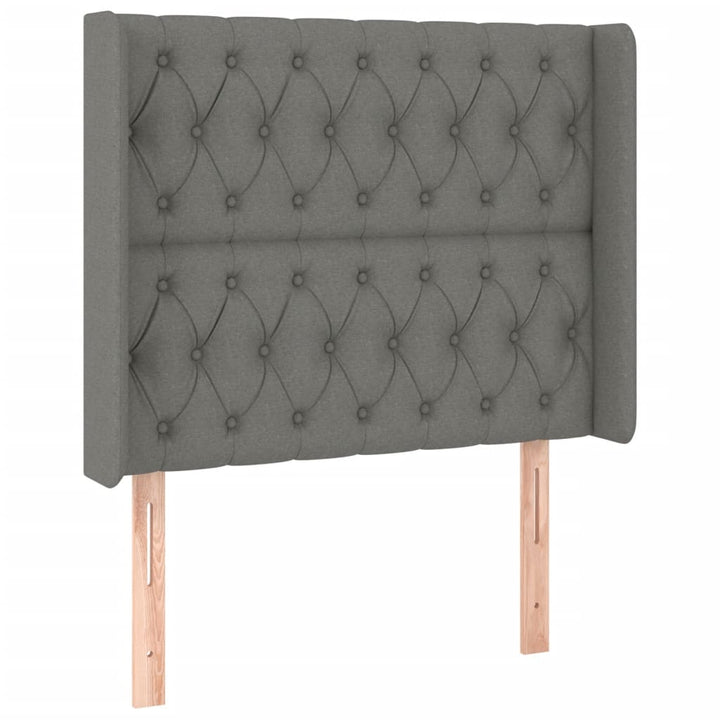 sengegavl med LED-lys 103x16x118/128 cm stof mørkegrå