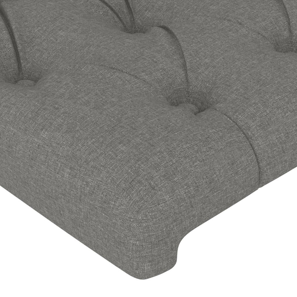 sengegavl med LED-lys 103x16x118/128 cm stof mørkegrå