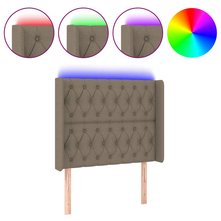 sengegavl med LED-lys 103x16x118/128 cm stof gråbrun