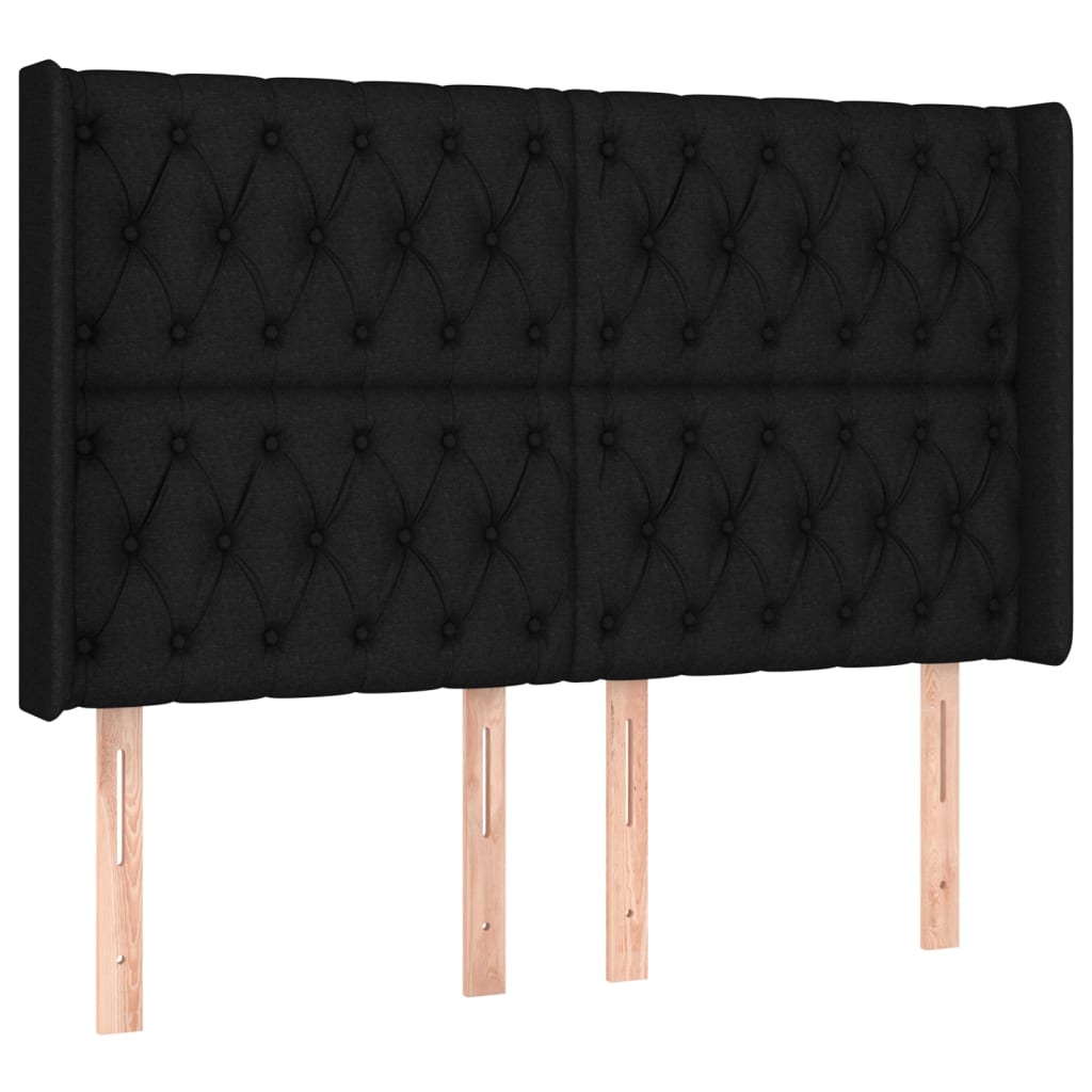 sengegavl med LED-lys 147x16x118/128 cm stof sort