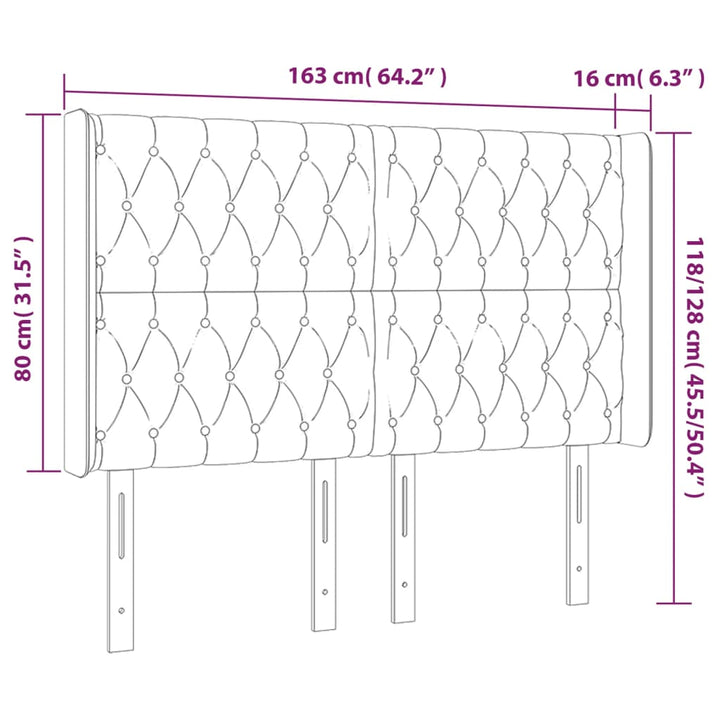 sengegavl med LED-lys 163x16x118/128 cm stof mørkegrå