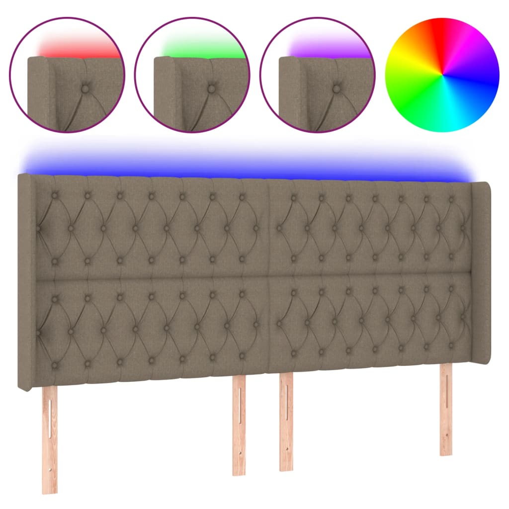 sengegavl med LED-lys 183x16x118/128 cm stof gråbrun