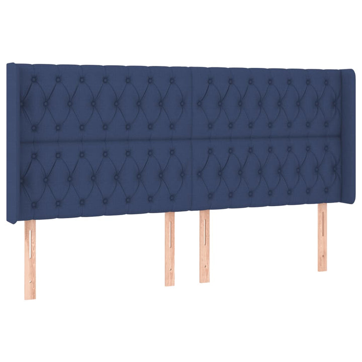 sengegavl med LED-lys 183x16x118/128 cm stof blå
