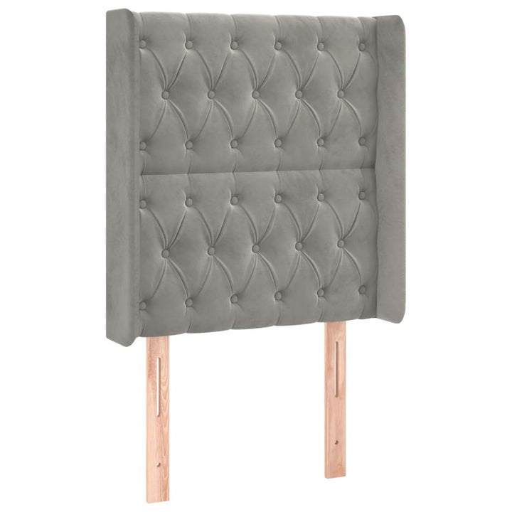 sengegavl med LED-lys 83x16x118/128 cm fløjl lysegrå
