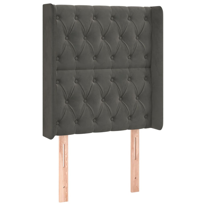 sengegavl med LED-lys 83x16x118/128 cm fløjl mørkegrå