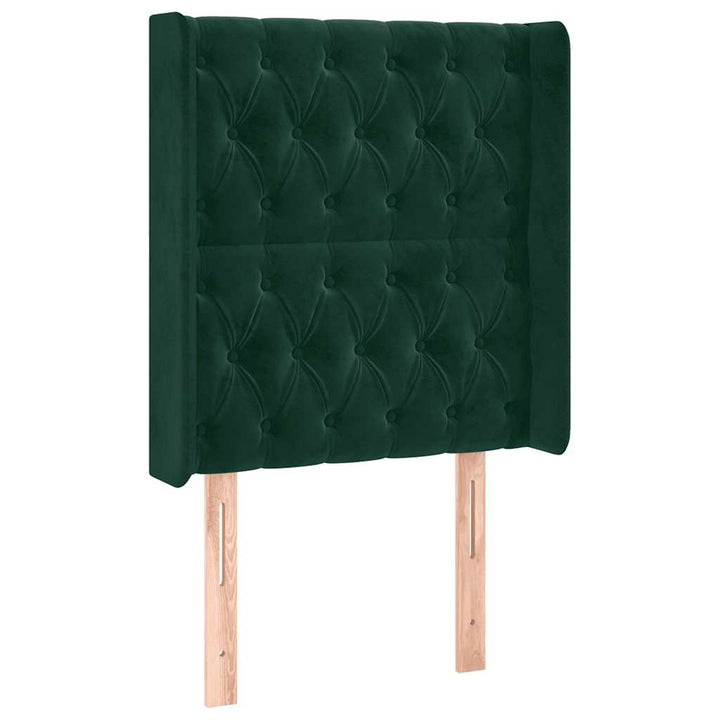 sengegavl med LED-lys 83x16x118/128 cm fløjl mørkegrøn