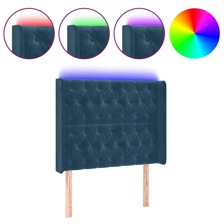 sengegavl med LED-lys 93x16x118/128 cm fløjl mørkeblå